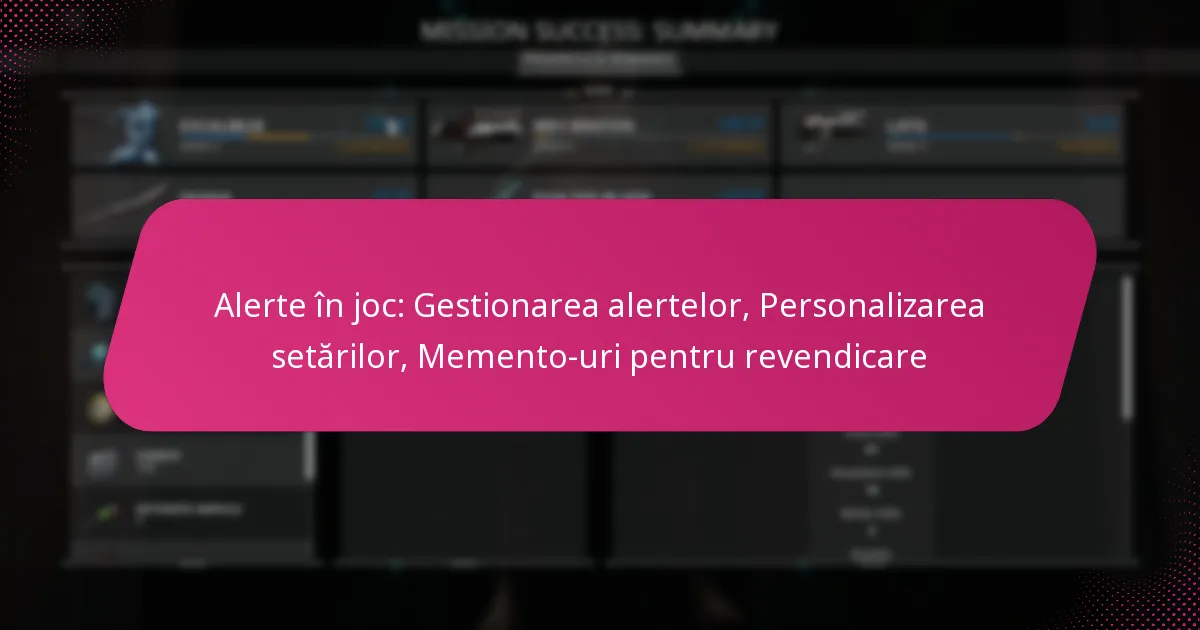 Alerte în joc: Gestionarea alertelor, Personalizarea setărilor, Memento-uri pentru revendicare